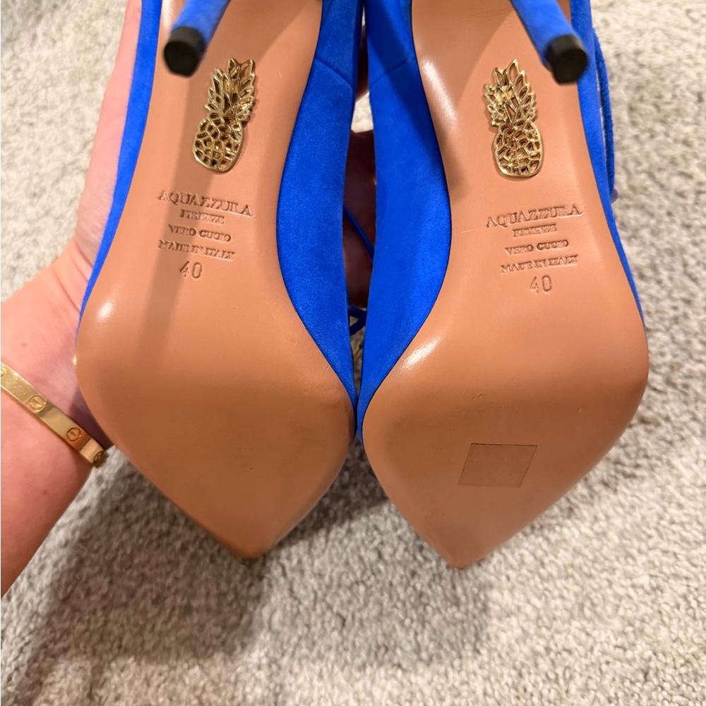 Aquazzura Electric Blue Suede Lace-Up Pointed Toe Pumps - Picture 5 of 6